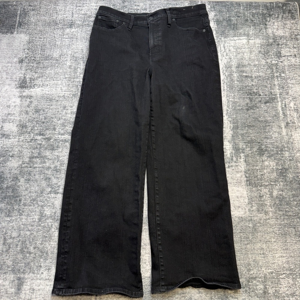 Madewell Jeans‎ Womens 32 The Perfect Vintage Wide Leg Black Denim Stretch 34x29